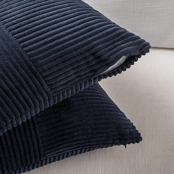 Fancy Homi 2 Packs Navy Blue Euro Decorative Throw Pillow Covers 26x26 Inch for Living Room Couch Bed, Farmhouse Boho Home Decor, Soft Corss Corduroy Patchwork Textured Square Cushion Case 66x66 cm