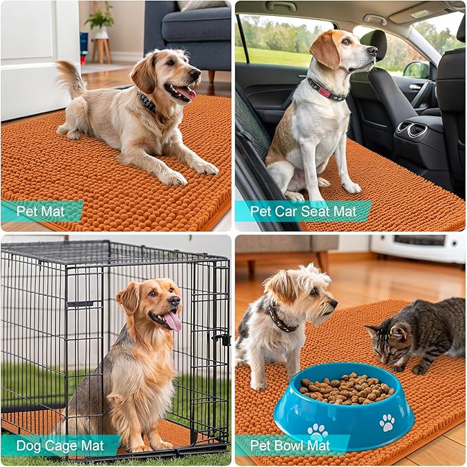 OLANLY Dog Door Mat for Muddy Paws 48x30, Absorbs Moisture and Dirt, Absorbent Non-Slip Washable Doormat, Quick Dry Chenille Mud Mat for Dogs, Entry Indoor Entryway Carpet for Inside Floor, Clay