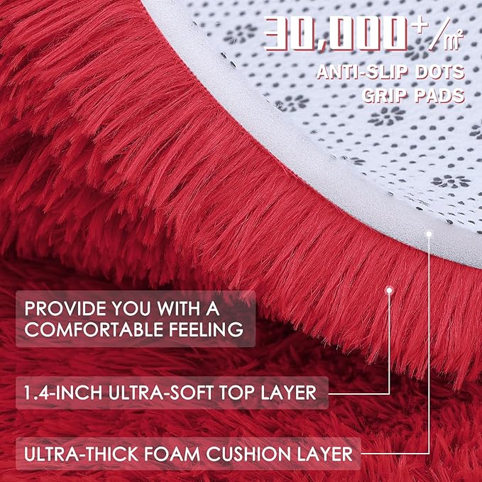 OLANLY Area Rugs for Living Room Bedroom, Machine Washable 4x5.9 ft Soft Fluffy Shaggy Bedside Rug, Indoor Floor Carpet for Kids Girls and Boys, Dorms, Nursery Rooms, Home Decor Aesthetic, Red