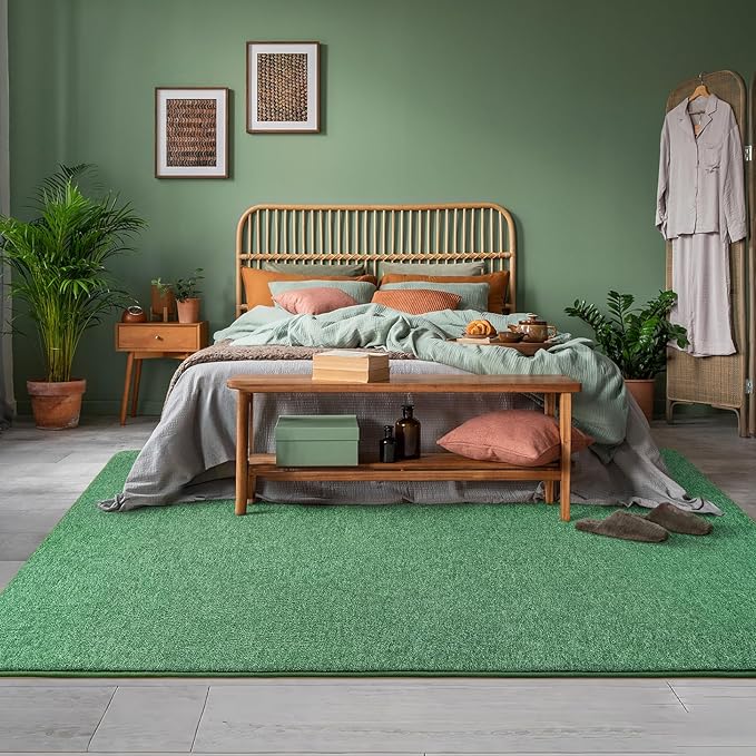 AROGAN Washable 6×9 Living Room Rug, Modern Area Rugs with Soft Memory Foam for Bedroom, Minimalist Non-Slip Indoor Floor Carpet for Dining Room Office Kids Playroom Decor, Matte Green