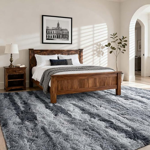 5x7 Ft Large Shag Rugs for Bedroom Living Room for Men Boys, Tie Dyed Ultra Soft Fluffy Furry Area Rug for Indoor Floor, Aesthetic Carpet for Home Decor (Grey)