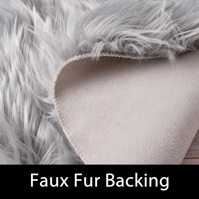 Latepis Grey Round Rugs 6ft Faux Fur Sheepskin Circle Rug for Living Room Fluffy Washable Rug for Bedroom Teen Room Dorm Cute Room Décor