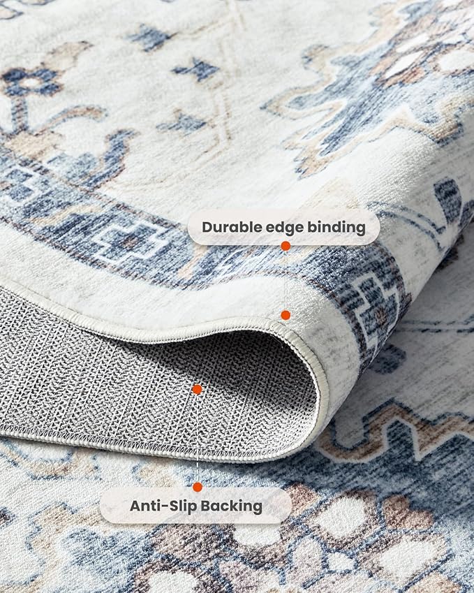 AMADA HOMEFURNISHING 9x12 Washable Area Rug, Low-Profile Large Area Rug with Non-Slip Backing & Durable Edge Binding, Vintage Large Rugs for Living Room, Bedroom & Dining Room