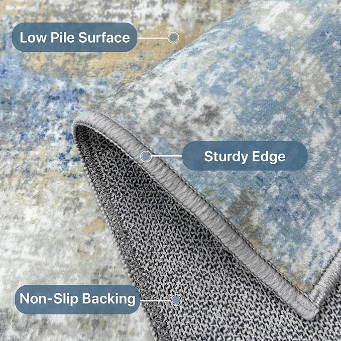 Area Rugs 6x9 for Living Room Bedroom, Modern Abstract Machine Washable Soft Blue Rug, Floor Carpet with Non Slip Backing for Dining Room