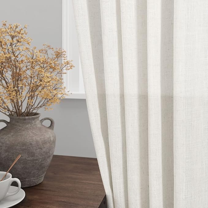 Extra Long Curtains 120 inch Length 2 Panels Set Back Tab Neutral Farmhouse Drapes Light Filtering Semi Sheer Linen Curtain 120 inches Long for Floor to Ceiling Window Ivory Cream 38 inches Wide