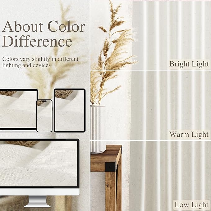 Nanspring Cream Linen Curtains 83 Inch Length 2 Panels Set for Living Room Back Tab Rod Pocket Semi Sheer Window Curtain Drapes Neutral Rustic Farmhouse Decor Dining Room Curtain 52x83