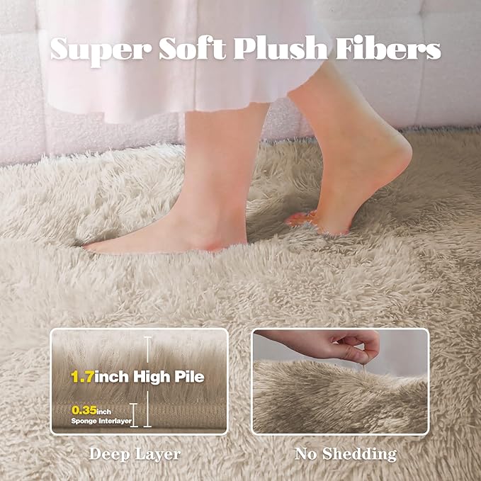5x8 Area Rug for Living Room: Fluffy Shag Soft Washable Rugs Fuzzy Plush Indoor Carpet for Bedroom Nursery Playroom Dorm Kids Girls Boys Room (Camel, 5'x8')