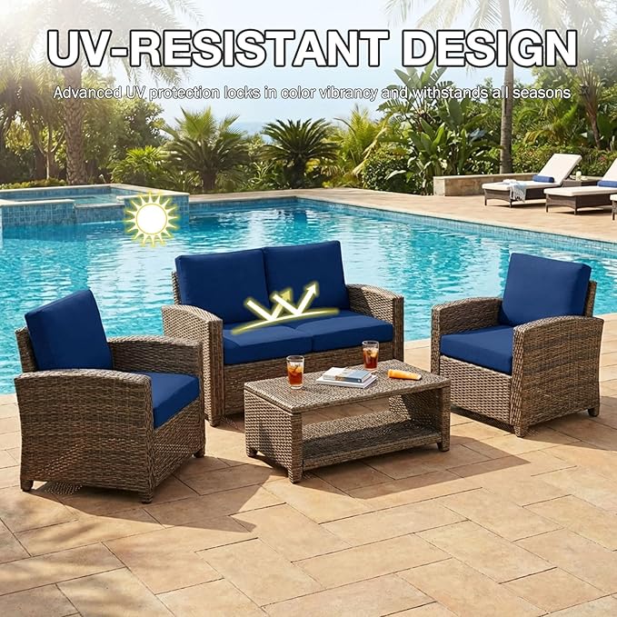 hyha 14Pcs Patio Cushion Covers, Stretch Outdoor Couch Cushion Covers Replacement, Washable Outdoor Chair/Sofa Slipcovers for Patio Furniture Cushions Protector with Elastic Bottom(Navy,Cover Only)