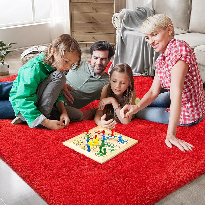 Red Shag Area Rugs for Bedroom Living Room,Ultra Soft Fluffy Christmas Area Rugs 8x10 for Dorm,Indoor Carpet Nursery Rugs for Kids Girls Room Home Decor (Red, 8x10 Feet)