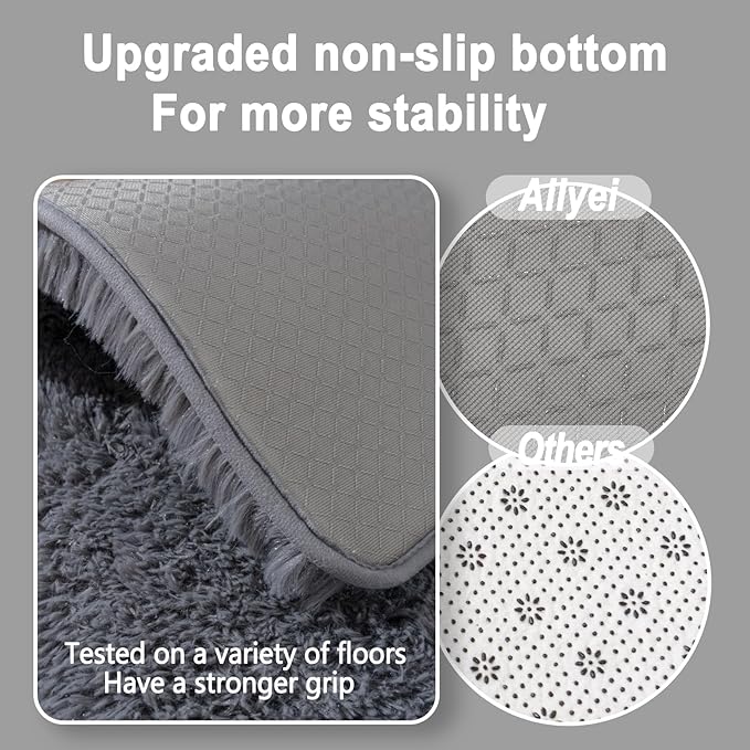 Ultra Soft Runner Rugs for Bedroom Hallways with Upgraded Non-Slip Rubber Backing & Thick Memory Sponge, 2x4 Feet Fluffy Shag Throw Area Rug for Bedside Dorm Dark Grey