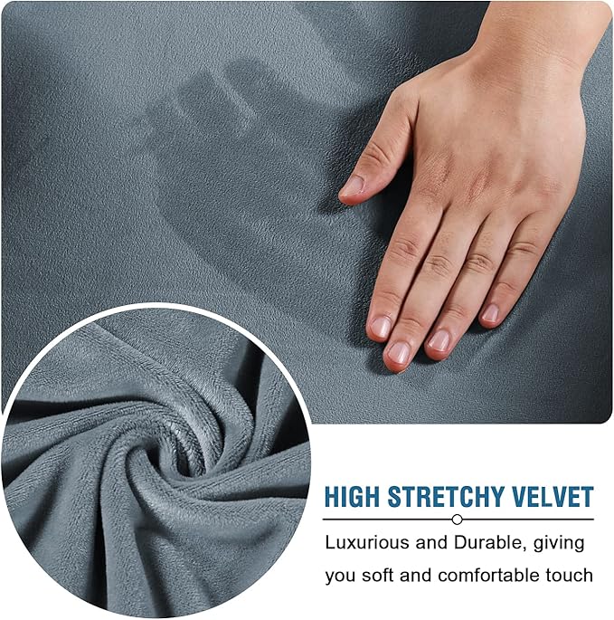 H.VERSAILTEX Real Velvet Plush 3 Piece Stretch Sofa Covers Couch Covers for 2 Cushion Couch Loveseat Covers Width Up to 72 Inch Feature Thick Soft Stay in Place (Medium Sofa, Stone Blue)