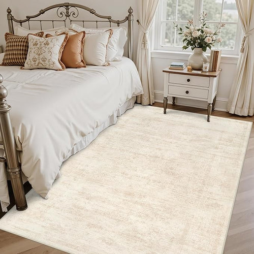 5x7 Area Rugs for Living Room: Vintage Boho Neutral Washable Rug Indoor Soft Large Area Rug Carpet for Bedroom Nursery Farmhouse Dining Room Office Floor Non-Slip Low Pile Under Table Rug Retro Beige