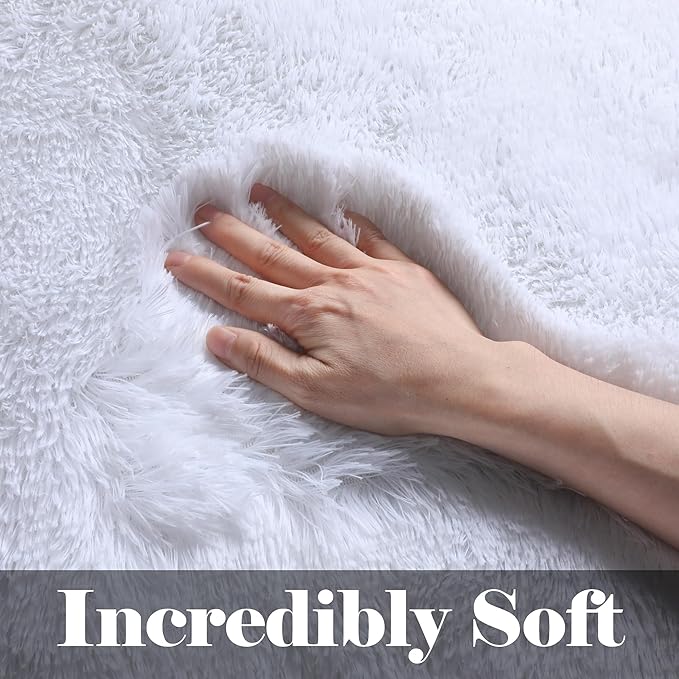 ONASAR White Rugs for Bedroom, 3x5 Fluffy Shaggy Bedside Area Rug, Soft Plush Shag Small Floor Carpet for Preppy Dorm Nursery Living Room Teen Kids Girls Boys Baby Toddler Indoor Home Decor