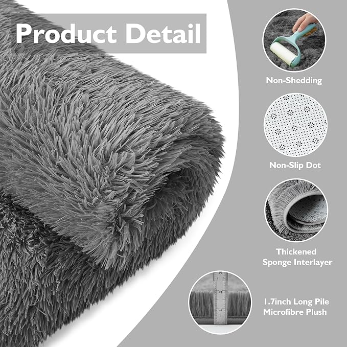 Shag Area Rug for Bedroom 5x8,Deep Grey Fluffy Area Rugs for Living Room,Soft Fuzzy Rug Non-Shedding Indoor Plush Carpet for Kids Bedroom Nursery Dorm Home Decor