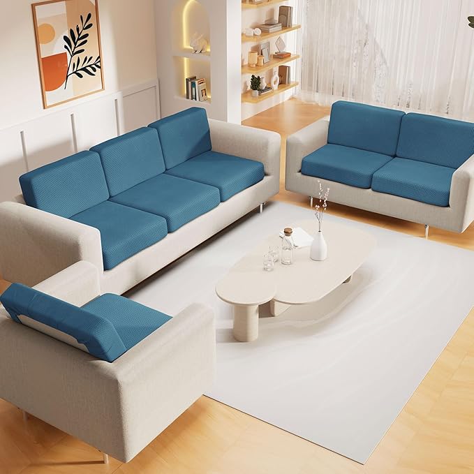 hyha Waterproof Sectional Couch Covers, Non Slip Sofa Couch Cushion Covers L Shape, Thick Stretch Jacquard Fabric, Washable Sofa Slipcovers with Elastic Bottom (1 Piece for Chaise XL, Blue)