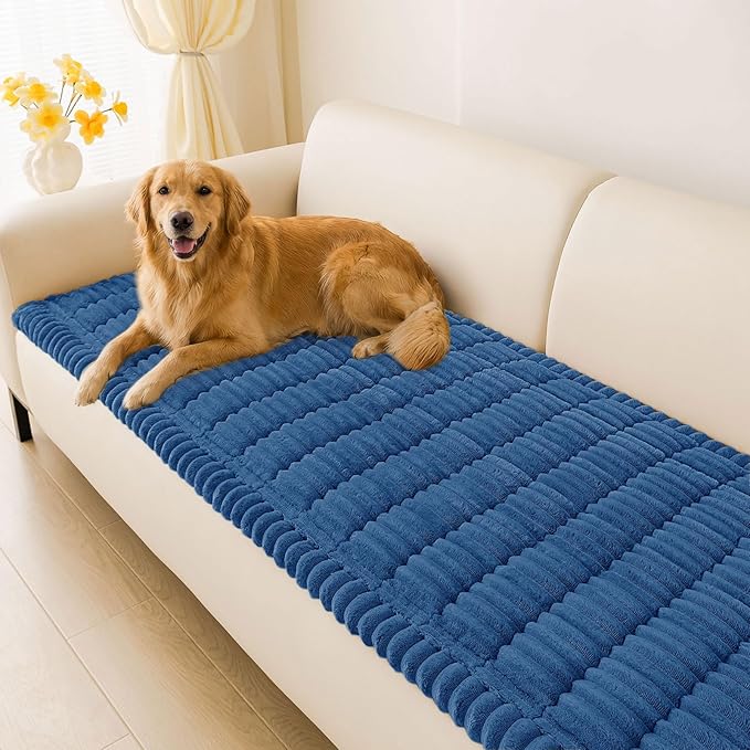 hyha Couch Covers for Dogs Washable, Non Slip Plush Dog Sofa Protectors, Fuzzy Pet Couch Covers for 3 Cushion Sofa Pet Friendly (Navy Blue, 27.6" x 88")