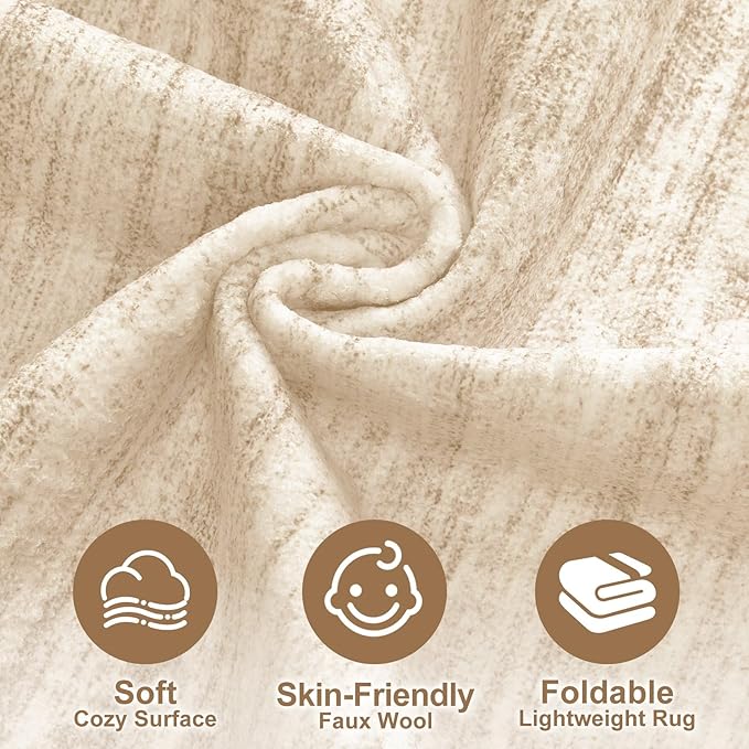 Nakagishi 9x12 Area Rugs Living Room: Washable Large Vintage Rug Neutral Non-Slip Soft Stain Resistant Indoor Carpet for Bedroom Nursery Dining Room Office Playroom - Beige-01