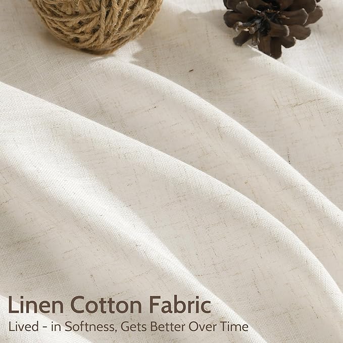 Nanspring Modern Linen Curtains for Living Room 72 Inches Long Light Filtering Semi Sheer Curtain Back Tab Neutral Luxury Modern Farmhouse Decor Linen Blend Drapes for Bedroom 52x72, 2 Panels