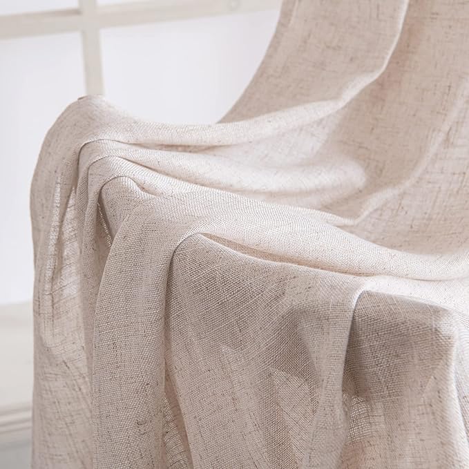 MIULEE Natural White Linen Curtains 64 Inch Length 2 Panels for Bedroom Living Room, Soft Thick Linen Textured Window Drapes Semi Sheer Light Filtering Back Tab Rod Pocket Burlap Look Decor
