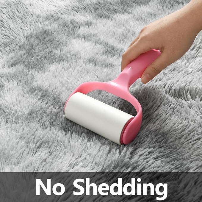 Large Shag Area Rugs 8 x 10, Tie-Dyed Plush Fuzzy Rugs for Living Room, Ultra Soft Fluffy Furry Rug for Bedroom, Indoor Carpet Nursery Rugs for Kids Room Home Decor, Light Grey