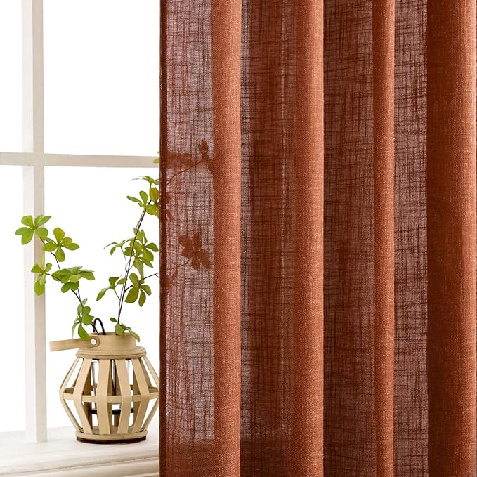 MIULEE Burnt Orange Curtains 72 Inch Length for Bedroom Living Room, Soft Textured Window Drapes Terracotta Rust Boho Fall Decor Semi Sheer Light Filtering Back Tab Rod Pocket Modern, 2 Panels