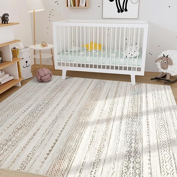 Nakagishi 8x10 Area Rugs Living Room: Washable Boho Large Neutral Soft Farmhouse Rug Stain Resistant Modern Moroccan Non-Slip Indoor Carpet for Bedroom Nursery Kids Playroom Office Dining Room