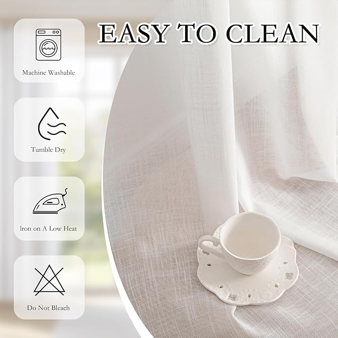 MYSKY HOME White Curtains 24 Inch Long for Kitchen, Semi Sheer Light Filtering Window Panels Rod Pocket Valance Neutral Drapes for Small Window/Cafe/Bathroom Basement, Pure White 2 Panels, 34 in Wide