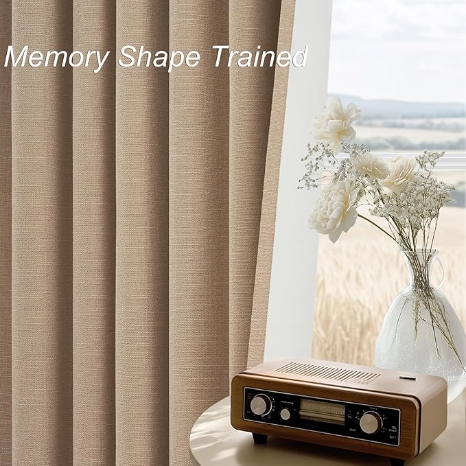 Topfinel Blackout Curtains 92 Inch Long for Bedroom Living Room Linen Textured Farmhouse Room Darkening/Thermal/Noise Reduction Window Treatment Drapes with Hooks 2 Panels, 2x52Wx92L Tan Taupe