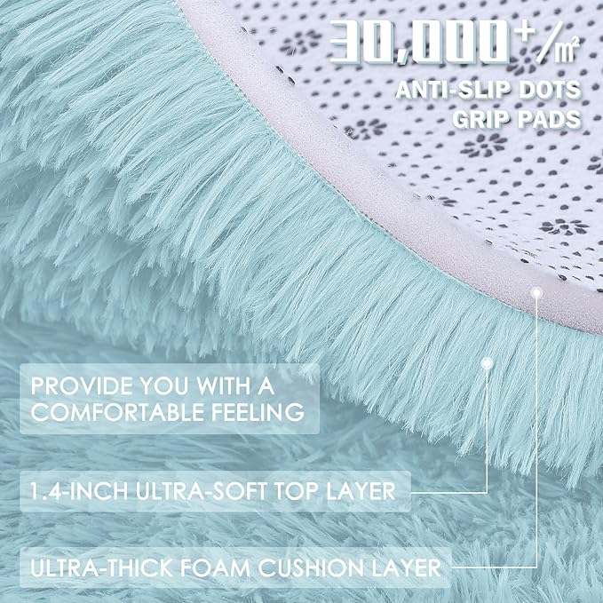 OLANLY 5x7 Machine Washable Large Area Rugs for Living Room, Bedroom, Soft Fluffy Shaggy Bedside Rug, Indoor Floor Carpet for Kids Girls and Boys, Dorms, Nursery, Home Decor Aesthetic, Light Bluey