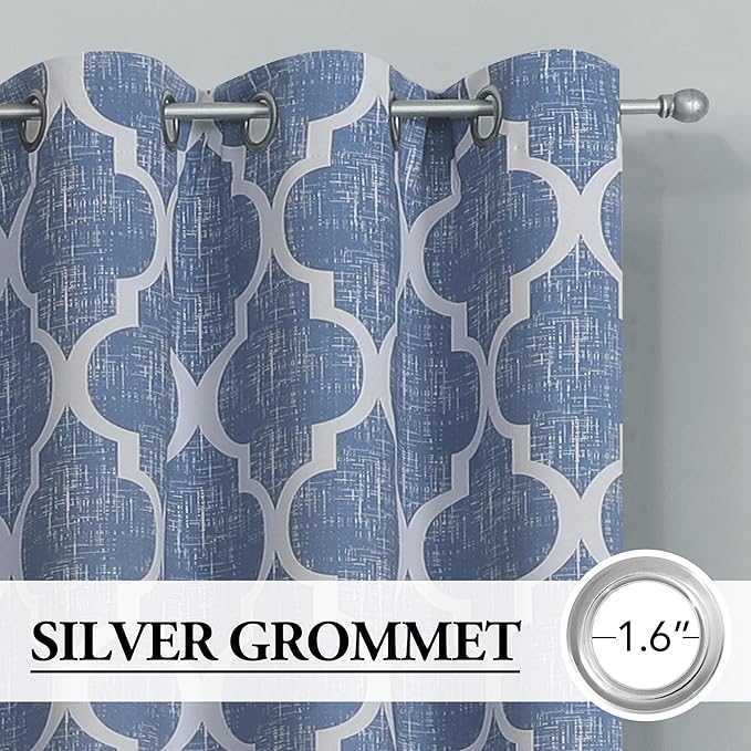 Beauoop 100% Blackout Curtains 45 Inches Long 2 Panels for Bedroom Living Room Blue Moroccan Geo Room Darkening Thermal Insulated Soundproof Grommet Top Window Treatments Drapes, 50x45 Set of 2