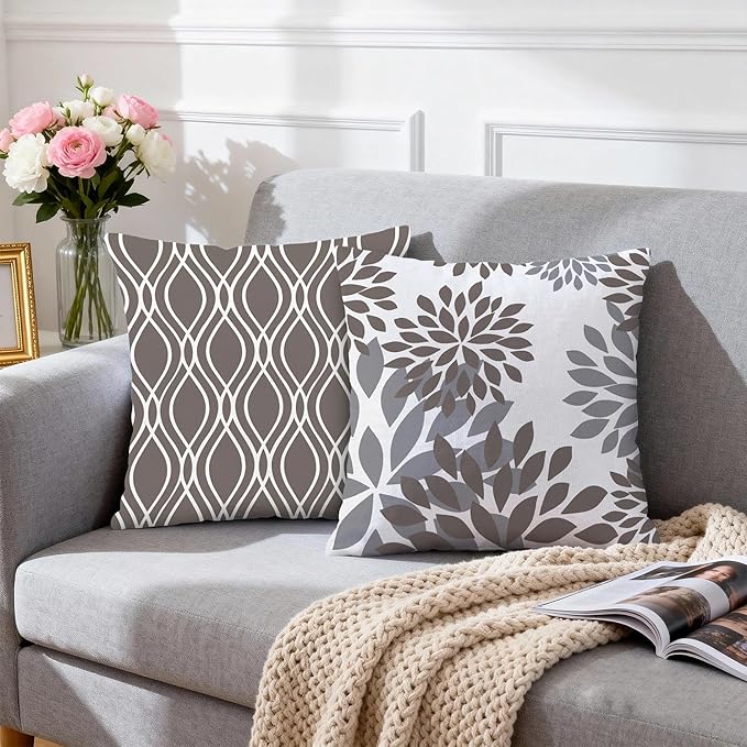 Hexagram Geometric Grey Pillow Covers 18x18 Set of 4, Decorative Outdoor Boho Modern Throw Pillow Covers, Home Sweet Home Farmhouse Cushion Case for Couch Sofa Bedroom Indoor Decor(No Insert)