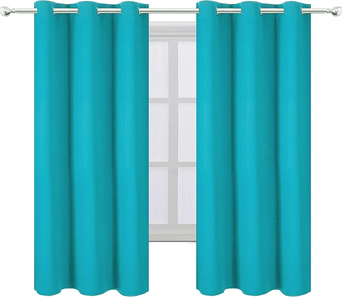 LEMOMO Teal Blackout Curtains 34 x 63 Inch Length/Set of 2 Curtain Panels/Thermal Insulated Room Darkening Blackout Curtains for Bedroom