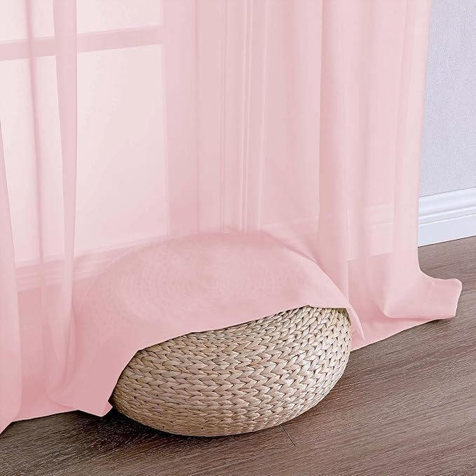 OVZME Blush Pink Sheer Curtains 84 Inches Long 2 Panels Set, Light Filtering Sheer Curtains for Living Room Bedroom 59 Inch Extra Wide, Modern Voile Filmy Rod Pocket Window Drapes, 59Wx84L Inches