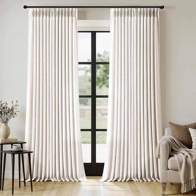 MIULEE Pinch Pleated Thick Linen Curtains 108 Inches Length 2 Panels for Living Room Bedroom, Extra Long Pinch Pleat Drapes Back Tab Light Filtering Natural Foor to Ceiling Curtains with Hooks&Rings