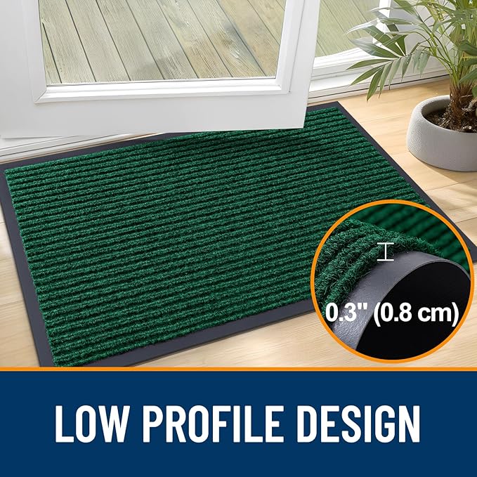 OLANLY Front Door Mat Indoor Outdoor Entrance, 2-Pack 59 x 34 Inch, Waterproof Heavy Duty Doormat, Fade Resistant, Low Profile, Easy Clean Patio Porch Welcome Floor Mats for Entry, Green