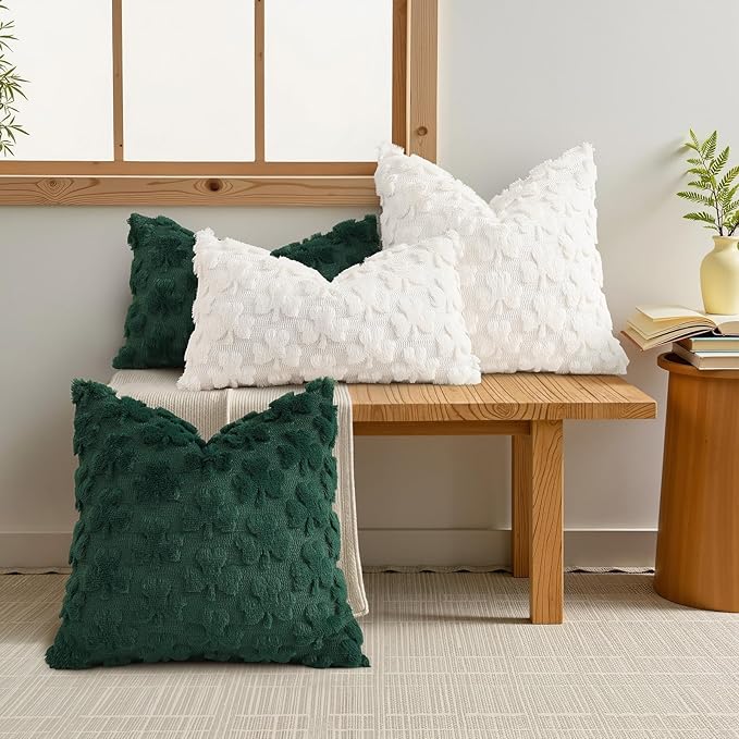 decorUhome St. Patrick’s Day Shamrock Green Pillow Covers 18x18 Inch Set of 2, Soft Plush Faux Wool Throw Pillow Covers, Farmhouse Spring Holiday Decor for Sofa Living Room