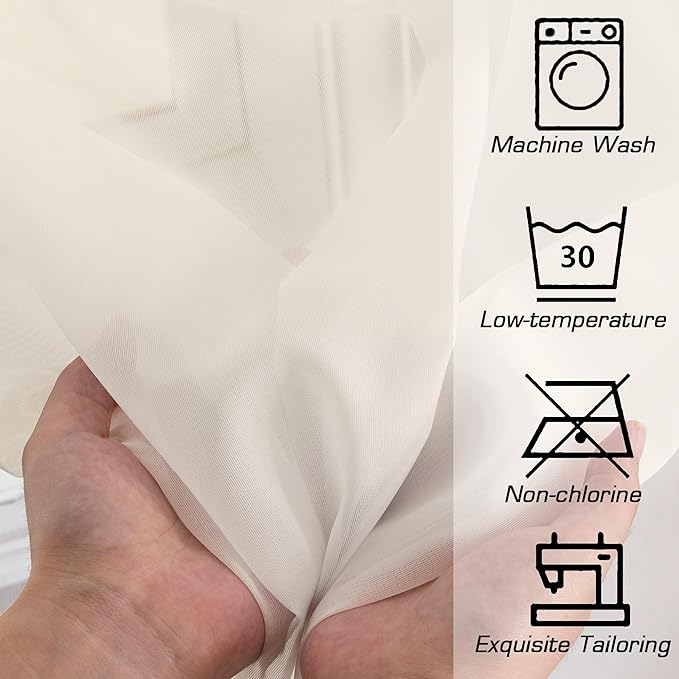 OWENIE Sheer Curtains 72 Inches Long 2 Panels Set, Light Filtering Sheer Curtain Rod Pocket Clear Drapes for Living Room Bedroom Window Sliding Door, Each 42 x 72 Inch, Cream