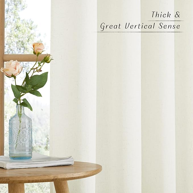 NICETOWN Linen Off White Window Curtains 84 inches Long, Grommet Thick Linen Blend Window Treatments Privacy Assured with Light Filtering for Bedroom/Living Room, W42 x L84