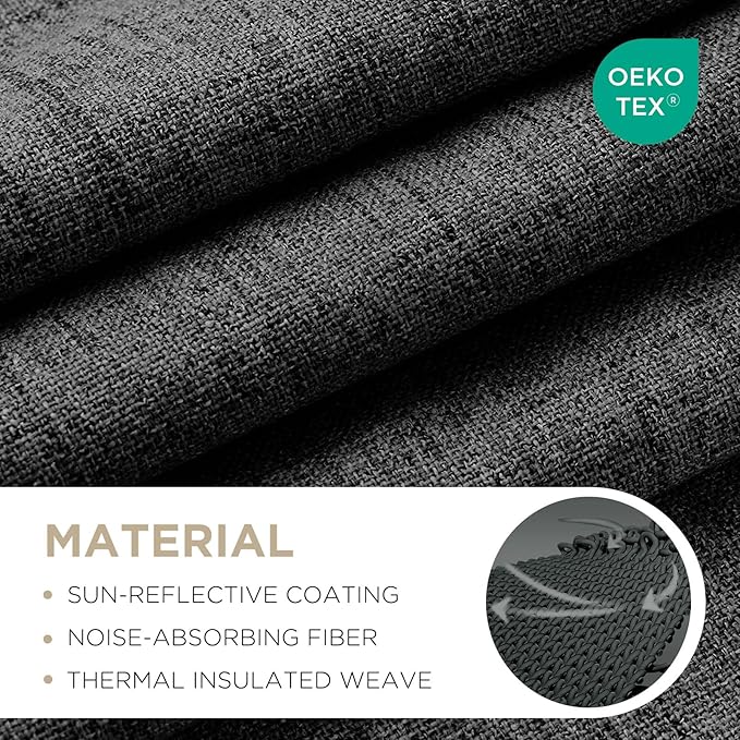 Joydeco Linen Blackout Curtains for Bedroom - 100% Light Blocking 1 Panels, Black Drapes 70" W x 90" L, Thermal Insulated Room Darkening Curtains for Living Room, Rod Pocket & Back Tabs