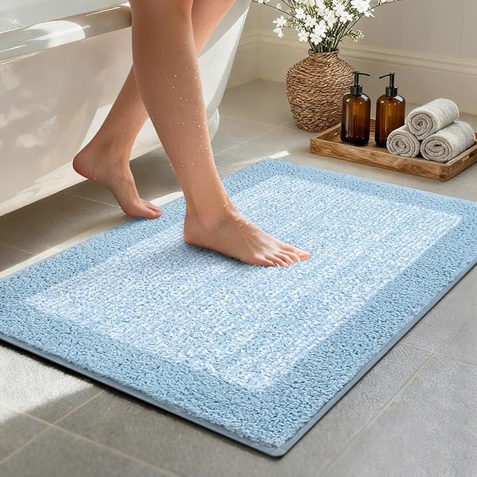 36x24 Large Bathroom Rugs Washable Non Slip, Light Blue Bath Mat for Bathroom Floor Tub, Soft Absorbent Quick Dry Mats for Shower, Bathtub,Home Decor