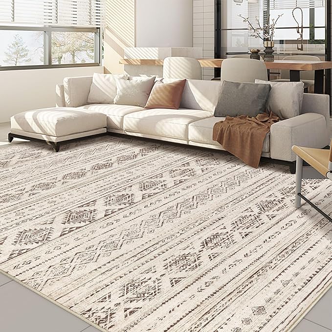 Nakagishi 6x9 Area Rugs Living Room: Washable Boho Large Neutral Soft Farmhouse Rug Stain Resistant Modern Indoor Floor Non-Slip Carpet for Bedroom Nursery Kids Office Dining Room Dorm- Dark Brown