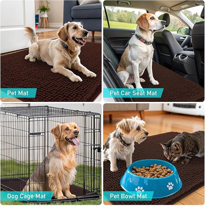 OLANLY Dog Door Mat for Muddy Paws 36x24, Absorbs Moisture and Dirt, Absorbent Non-Slip Washable Doormat, Quick Dry Chenille Mud Mat for Dogs, Entry Indoor Entryway Carpet for Inside Floor, Brown