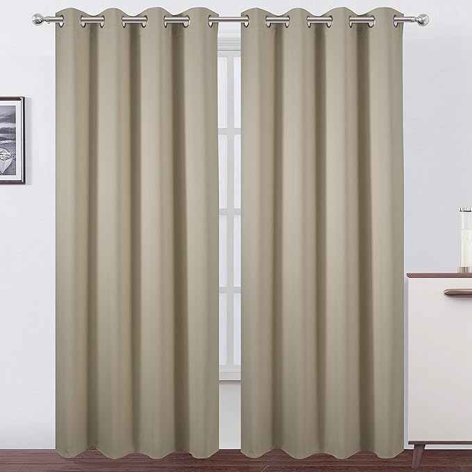 LEMOMO Blackout Curtains 66 x 95 inch/Beige Curtains Set of 2 Panels/Thermal Insulated Room Darkening Bedroom Curtains