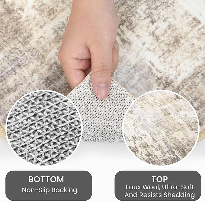 IOHOUZE Abstract Runner Rug 3x20 Ft Extra Long Washable Runners for Hallways, Non Slip Kitchen Runner Printed Faux Wool Entryway Runner Indoor, Modern Abstract Floor Carpet for Hall Stair, Beige Brown