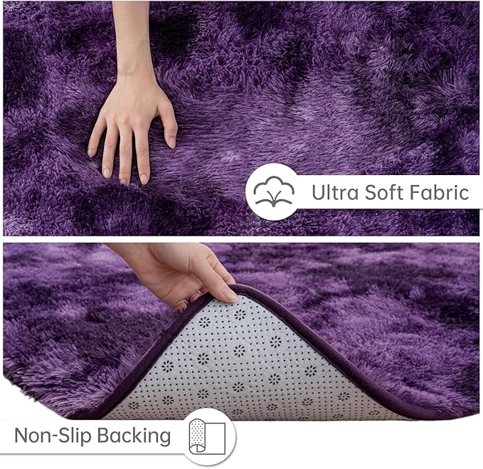 Goideal Fluffy Rug for Bedroom Living Room, 3x5 Purple Area Rugs, Faux Fur Shag Modern Carpet Ultra Soft Girls Boys Room Home Decor, Tie-Dyed