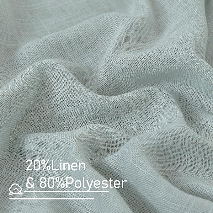 LAMIT Extra Wide Linen Curtains for Bedroom, Light Filtering Faux Linen Textured Panels Semi Sheer Back Tab and Rod Pocket Boho Drapes for Living Room/Farmhouse, 2 Panels, Greyish Blue, 60 x 84 Inch