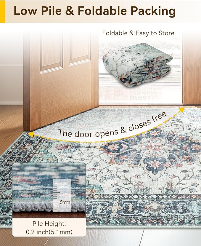 RELEANY Area Rugs 2'6''x8' Runner Rug Non Slip Washable for Kitchen Hallway Bedroom Beside Laundry Room Bathroom Rug, Floor Carpet, Green Navy Blue White Red Teal Colorful