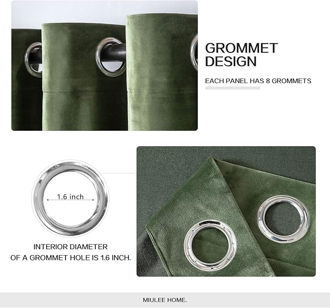 MIULEE Velvet Curtains Olive Green Elegant Grommet Curtains Thermal Insulated Soundproof Room Darkening Drapes for Classical Living Room Bedroom Decor 52 x 72 Inch Set of 2