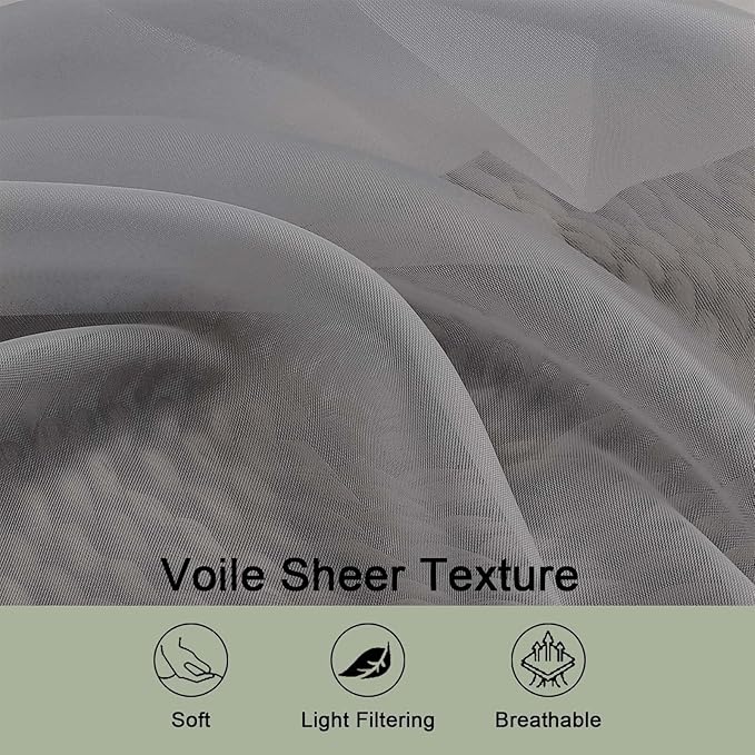 OWENIE Grey Sheer Curtain 90 Inches Long 2 Panels Set, Solid Filmy Drapes for Living Room Bedroom, Elegant Window Voile Sheer Curtain Panels Drapes, 2 Pcs, Each 59" Wx90 L Inch