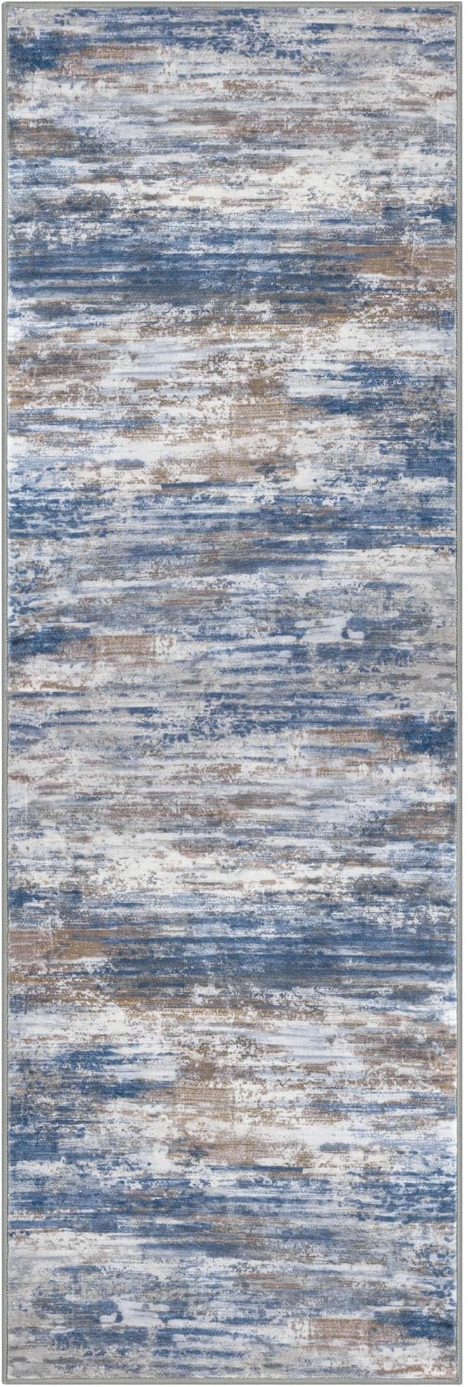 KOZYFLY 3x8 Ft Rug Modern Ombre Runner Rug for Hallway, Washable Kitchen Rugs Non-Slip Soft Striped Entryway Rug, Print Blue Rust Abstract Carpet for Laundry Nursery